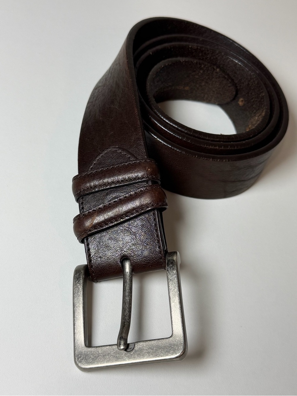 Men’s ELLIOT RHODES London 38W Dark Brown Leather Belt with Matte Silver Buckle